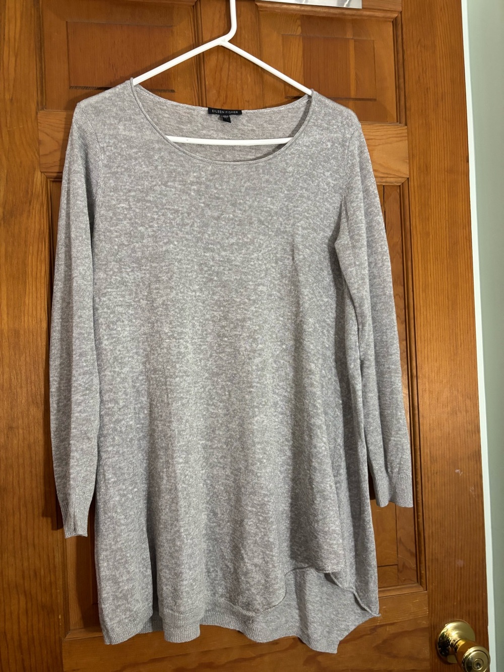 Eileen Fisher Light Gray Long-Sleeve Linen Blend Knit Tunic
